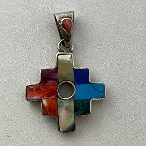 Vintage 950 Sterling Silver Multi-Stone Cross Pendant